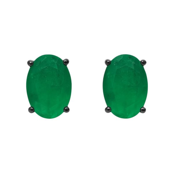 Brinco Oval Esmeralda Leitoso Prata 925