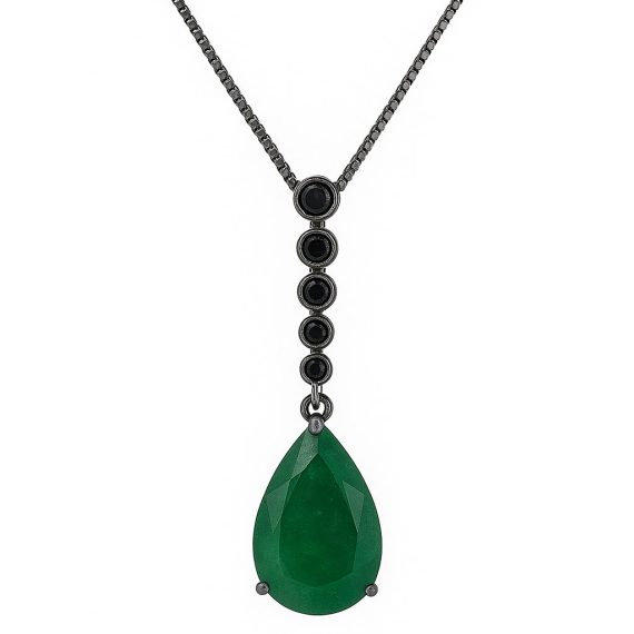 Colar Pendente Gota Esmeralda Negro