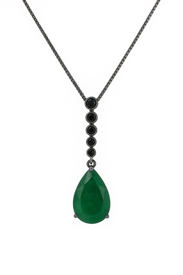 Colar Pendente Gota Esmeralda Negro