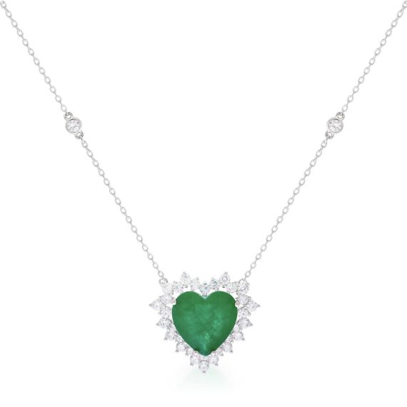 Colar Coração Luxo Esmeralda Fusion Zircônias Joias