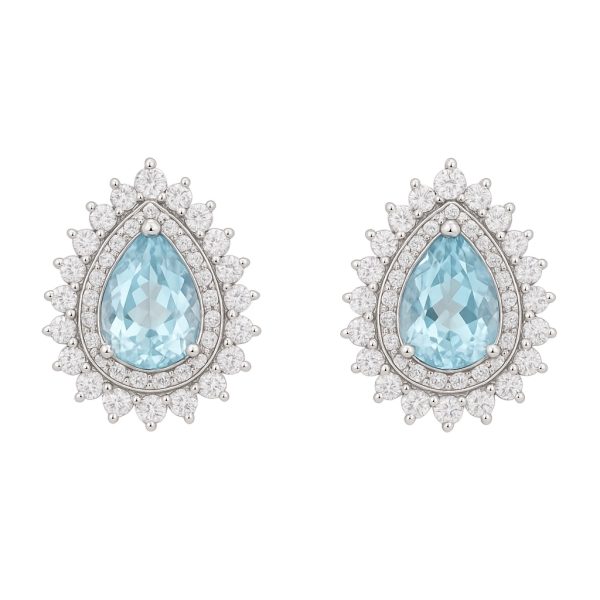Conjunto Gota Água Marinha Zircônias  Prata 925 - Imagem 5