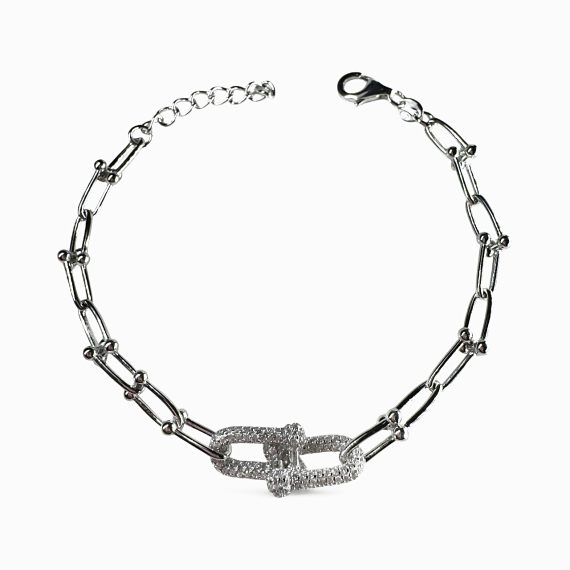 Pulseira Inspired Elos P Lisos e Cravejados Silver