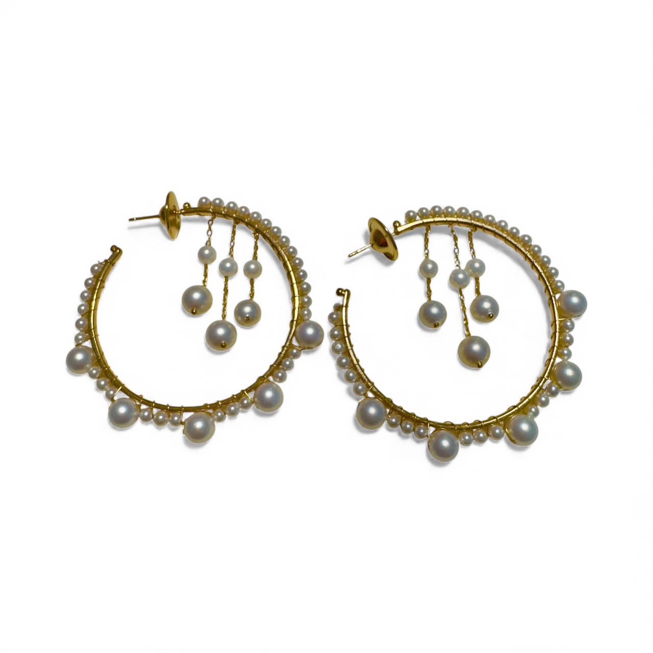 Argola Pérolas Pendentes Dourada - Imagem 2