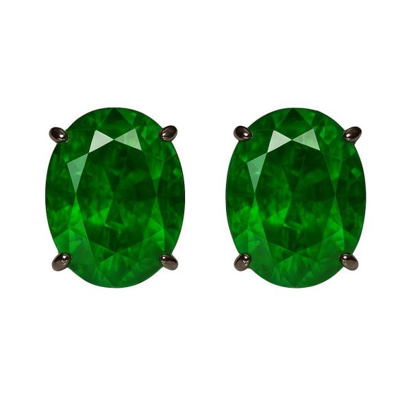 Brinco Oval Esmeralda Fusion  Negro Prata 925