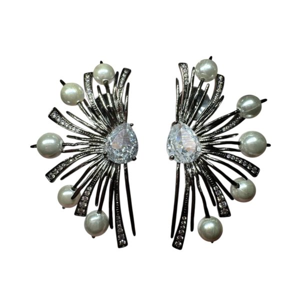 Brinco Luxuoso Pérolas Gota Negro