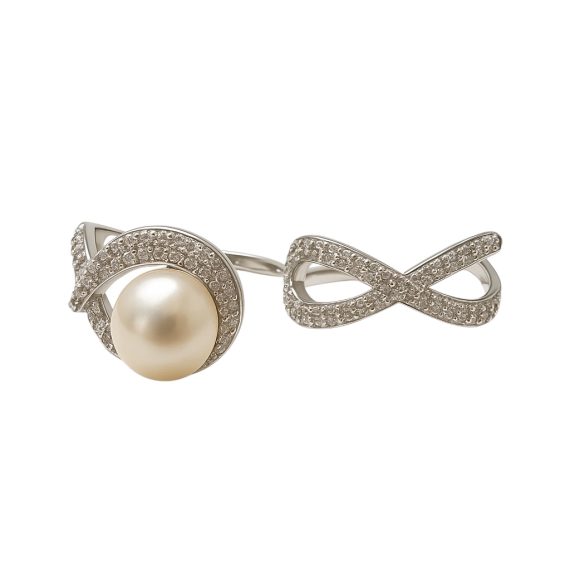 Anel Duplo Perola Shell Cravejado
