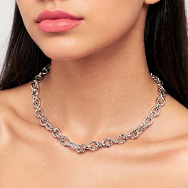 Colar Elos Ovais Lisos e Cravejado Silver - Imagem 4