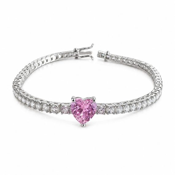 Pulseira Riviera Zircônias Branca Coração Kunzita Joias