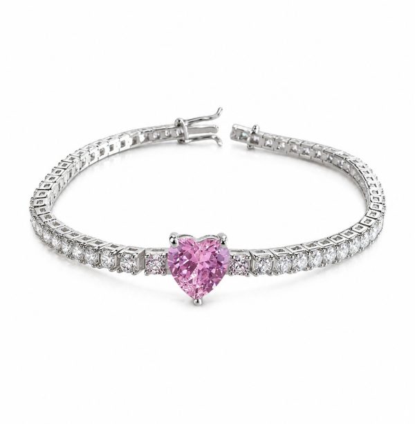Pulseira Riviera Zircônias Branca Coração Kunzita Joias