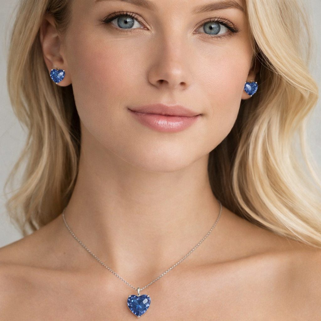 Conjunto Coração Tanzanita Luxo Prata 925 - Imagem 2