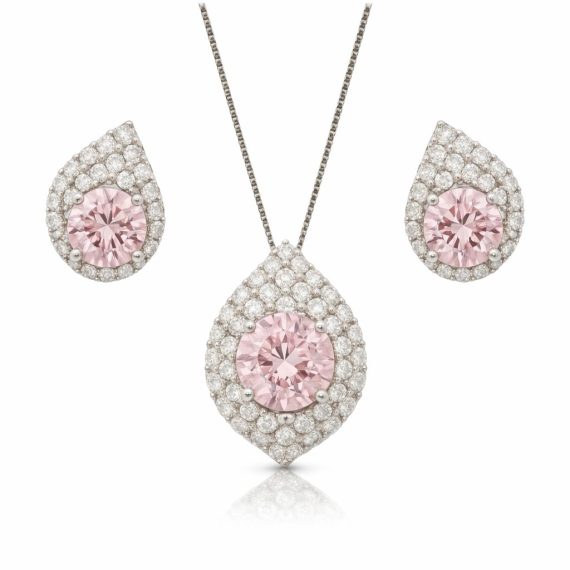 Conjunto Luxo Rosa  Kunzita Prata 925