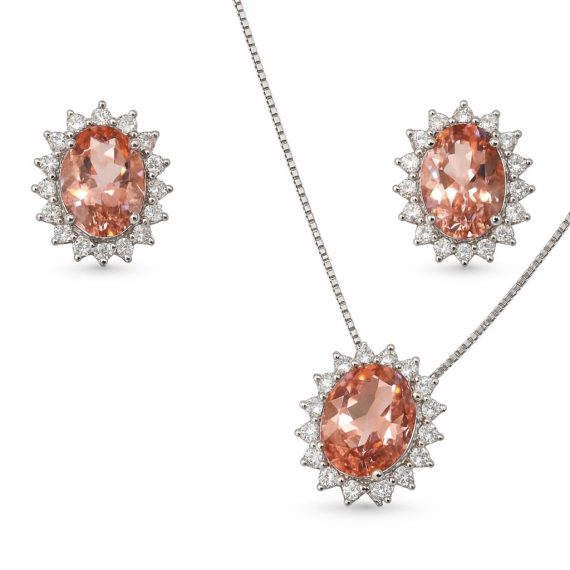 Conjunto Oval Real Kunzita Prata 925