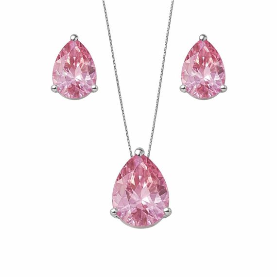 Conjunto Gota Kunzita Prata 925