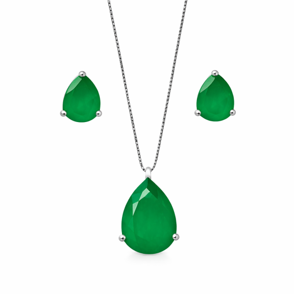 Conjunto Gota Esmeralda Fusion Prata 925