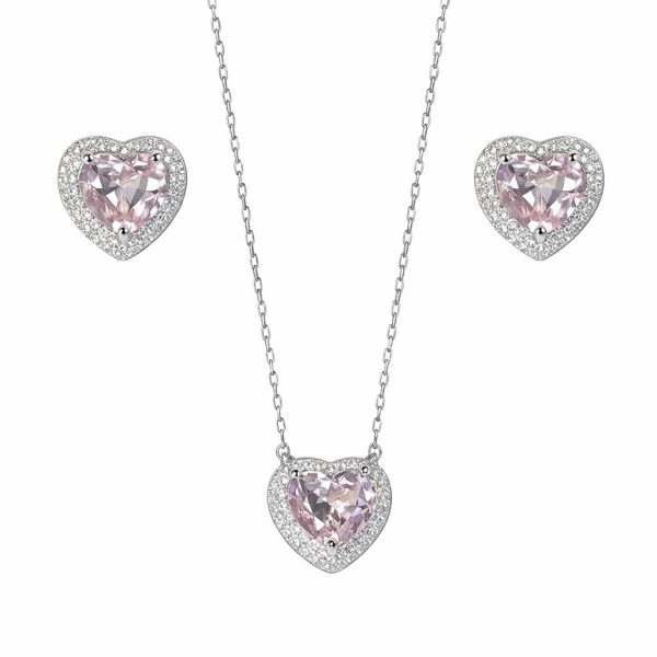 Conjunto Coração Morganita Zircônias Prata 925