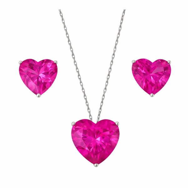 Conjunto Coração Pink Prata 925
