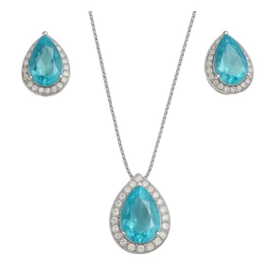 Conjunto Gota Água Marinha Prata925