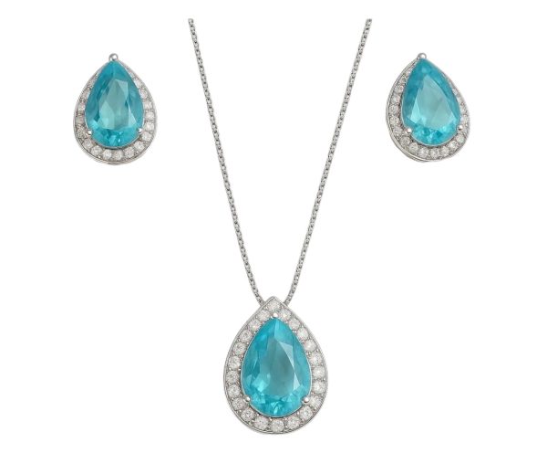 Conjunto Gota Água Marinha Prata925