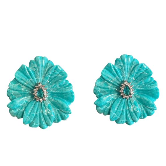 Brinco Amazonita Natural Miolo Azul Espin&eacute;lio Prata 925