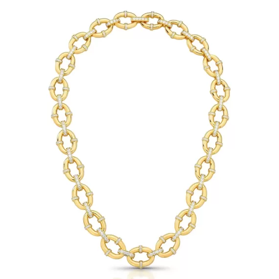 Colar Elos Lisos entre Elos Zircônias Ouro
