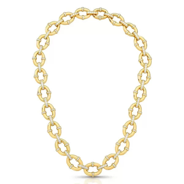 Colar Elos Lisos entre Elos Zircônias Ouro
