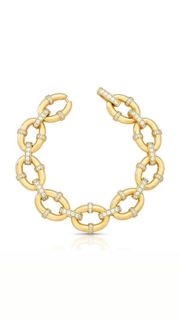 Pulseira Elos Lisos entre Elos Zircônias Ouro