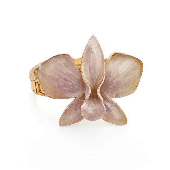 Bracelete Orquídeas Bege Pintado a Mão Dourado