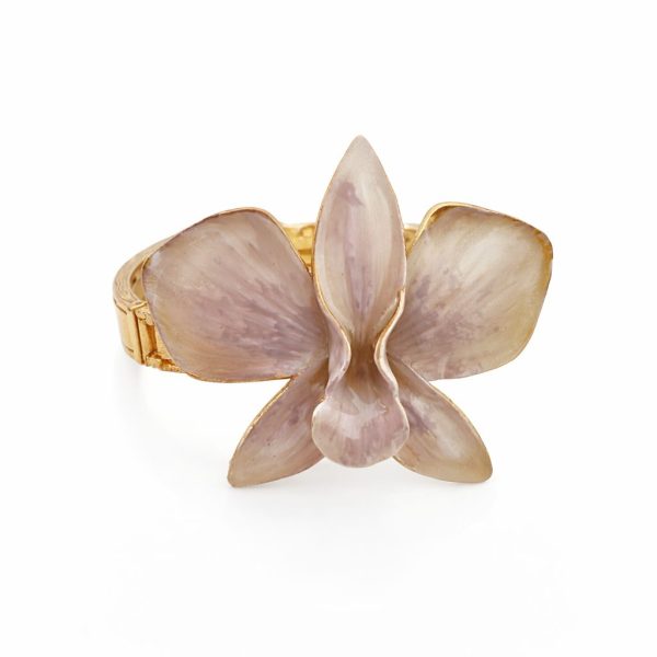 Bracelete Orquídeas Bege Pintado a Mão Dourado