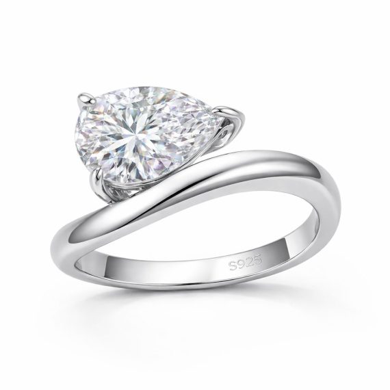 Anel Gota Reclinada Menor Moissanite Prata 925