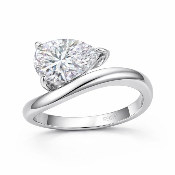 Anel Gota Reclinada Menor Moissanite Prata 925