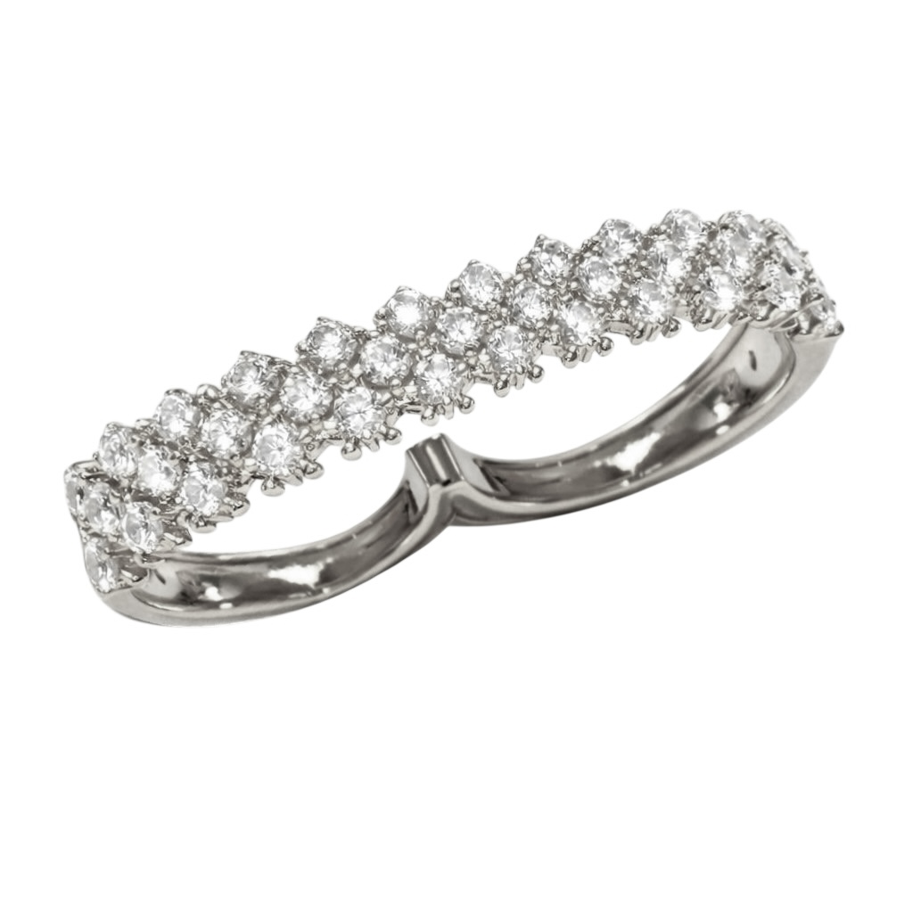 Anel Duplo Dois Dedos Zircônias Cravejadas Joias