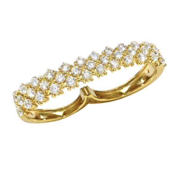 Anel Duplo Dois Dedos Zircônias Cravejadas Ouro Joias