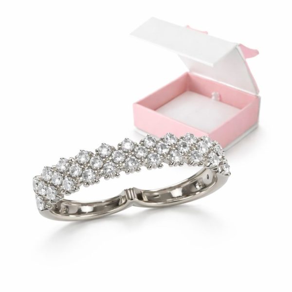 Anel Duplo Dois Dedos Zircônias Cravejadas Joias