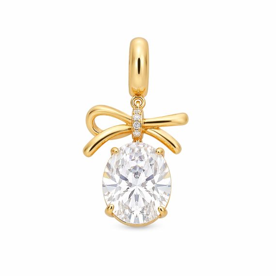 Pingente La&ccedil;o Moissanite Oval Ouro Prata 925