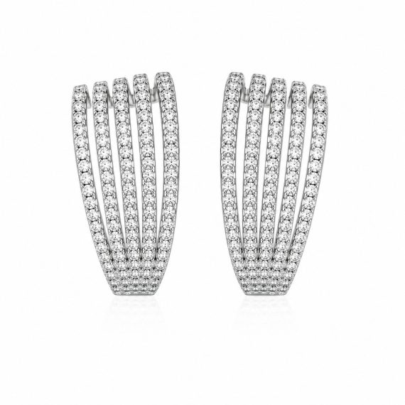 Brinco Ear Hook Cinco Fileiras Cravejadas Prata 925 