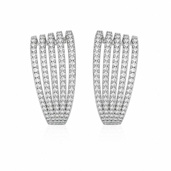 Brinco Ear Hook Cinco Fileiras Cravejadas Prata 925 