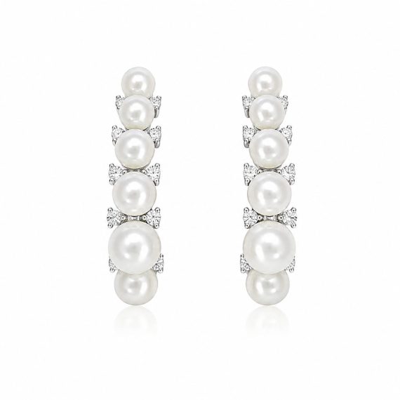 Brinco Ear Hook  Pérolas Prata 925