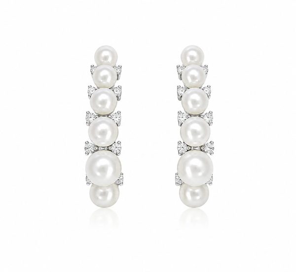 Brinco Ear Hook  Pérolas Prata 925