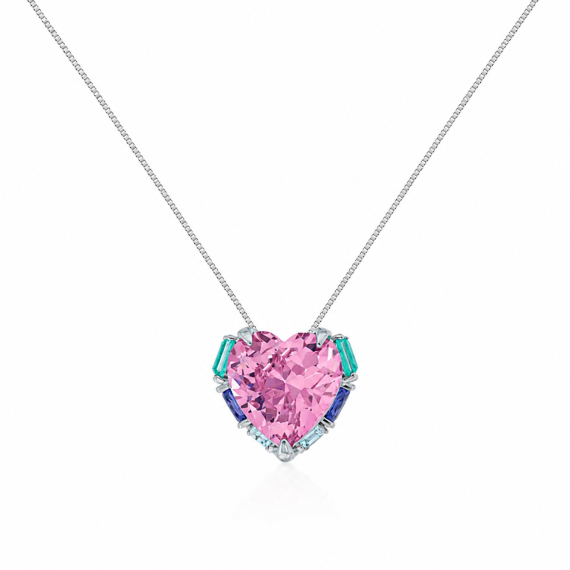 Colar Luxo Coração Kunzita Colors Prata 925
