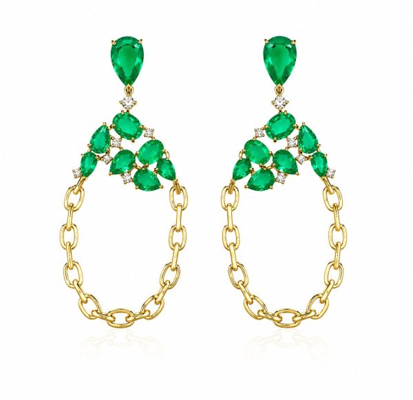 Brinco Correntes Esmeralda Colombiana Ouro Prata 925