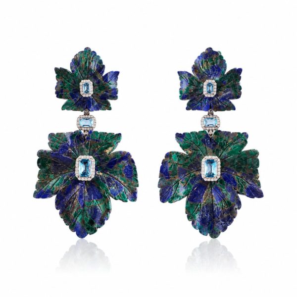 Brinco Longo Flor Azurita Natural Joias