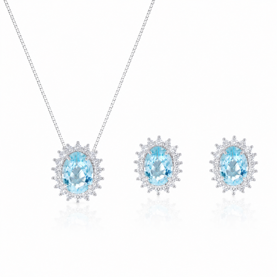 Conjunto Oval Real Agua Marinha Prata 925
