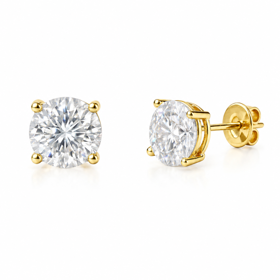Brinco Solitário 8 mm Ouro Moissanite