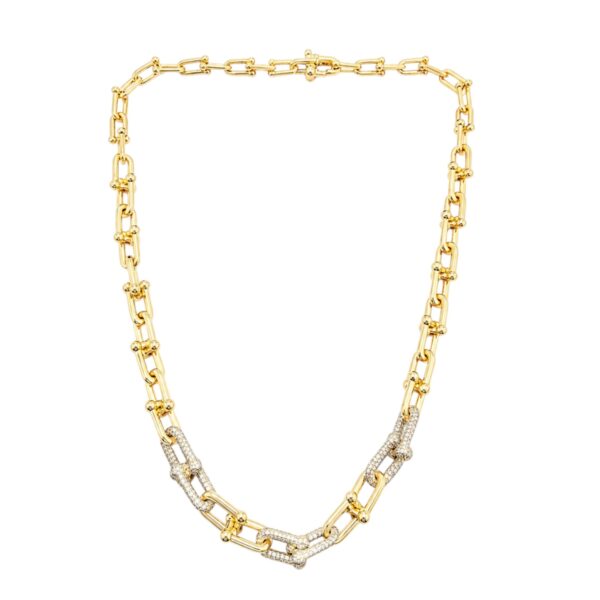 Colar Elos Lisos Cravejados Inspired Ouro Joias
