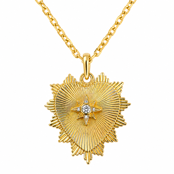 Colar Pingente Plissado Coração Ouro Moissanite