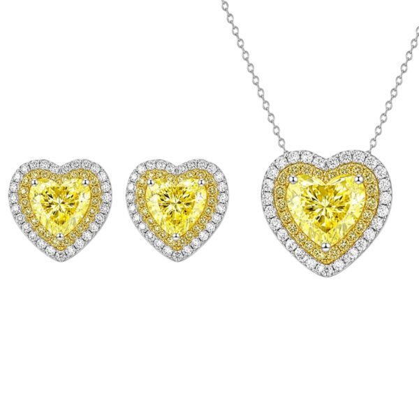 Conjunto Heart  Fancy Yellow Prata 925