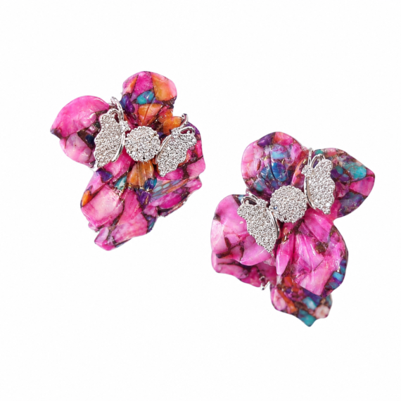 Brinco Flor Turquesa Cooper Roca Prata 925