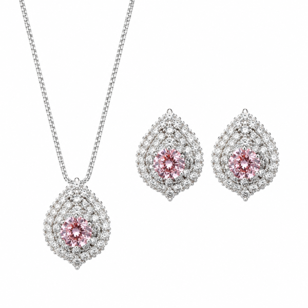 Conjunto Luxo Rosa  Kunzita Prata 925