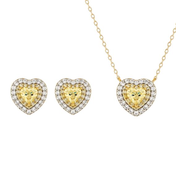 Conjunto Heart Ouro Fancy Yellow Prata 925