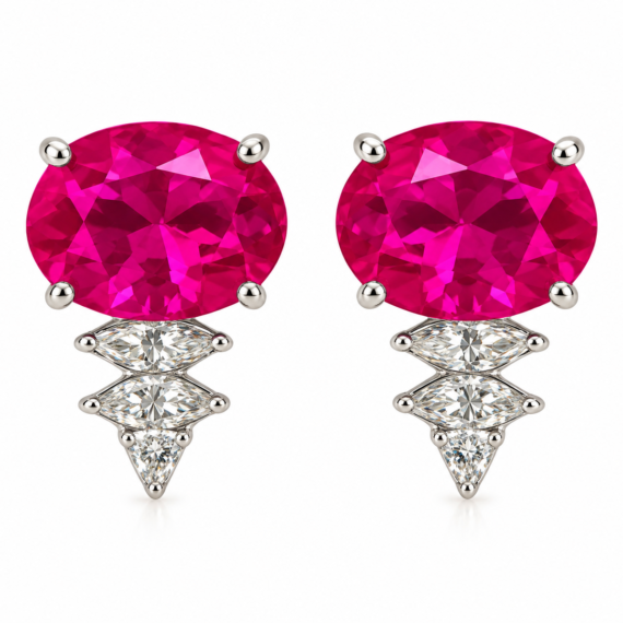 Brinco Oval Pink Zircônias Prata 925